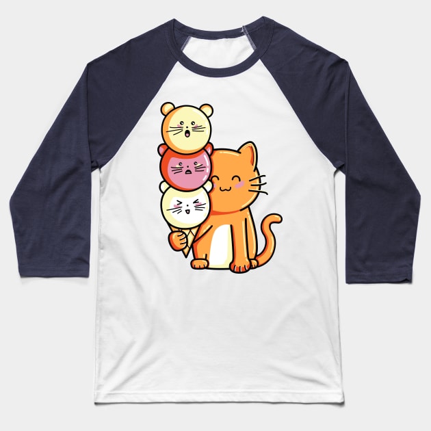 Cat and micecream Baseball T-Shirt by freeves